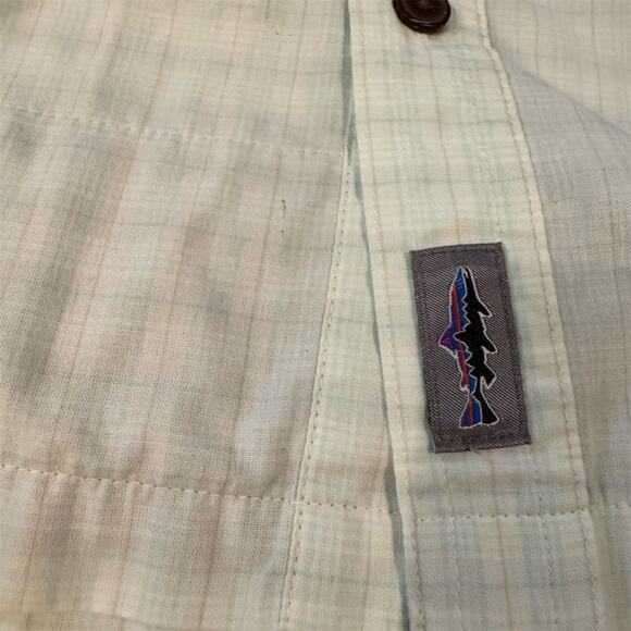 Patagonia Island Hopper Camp Shirt L Pale Green Vented Short Sleeve FLAWS - Picture 4 of 11